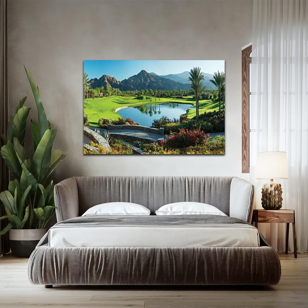 HJY Art USA California Golf Course Wall Art Pictures for Gym Golf Course Wall Decor Blue Green Abstract Painting Poster for Home Decor Living Room Bedroom Bathroom Office Artwork (28 x 44 inch)