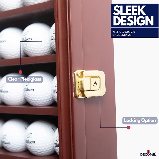 DECOMIL - Solid Wood Golf Ball Display Case Cabinet Wall Rack Holder UV - Image 3