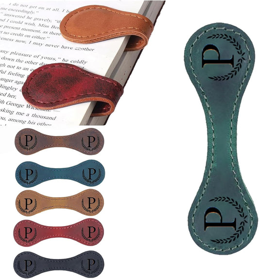 Artlaza Personalized Magnetic Leather Bookmark, 26 Letter Custom Leather Bookmark, Handmade, Green, 1 Piece