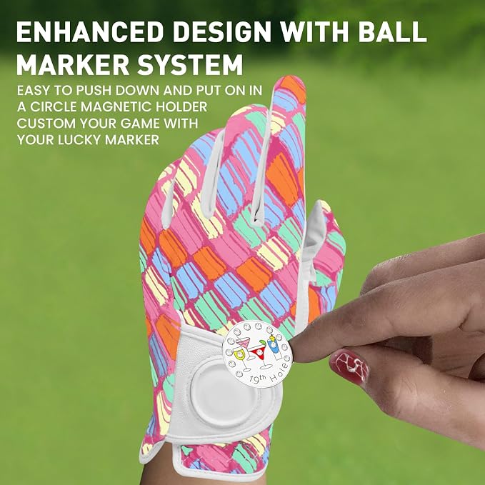 Golf Gloves Women with Ball Marker 2 Pack, Right Handed Golfer Left Hand - Image 4