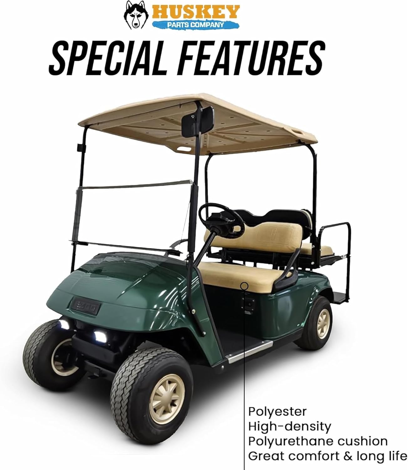 Huskey Parts Company Golf Cart Seat Cushion for Front Seat Lean Back, Tan Color for EZGO Medalist, TXT 1994 to 2013, Golf Cart Front Seat Replacement with Mounting Hardware