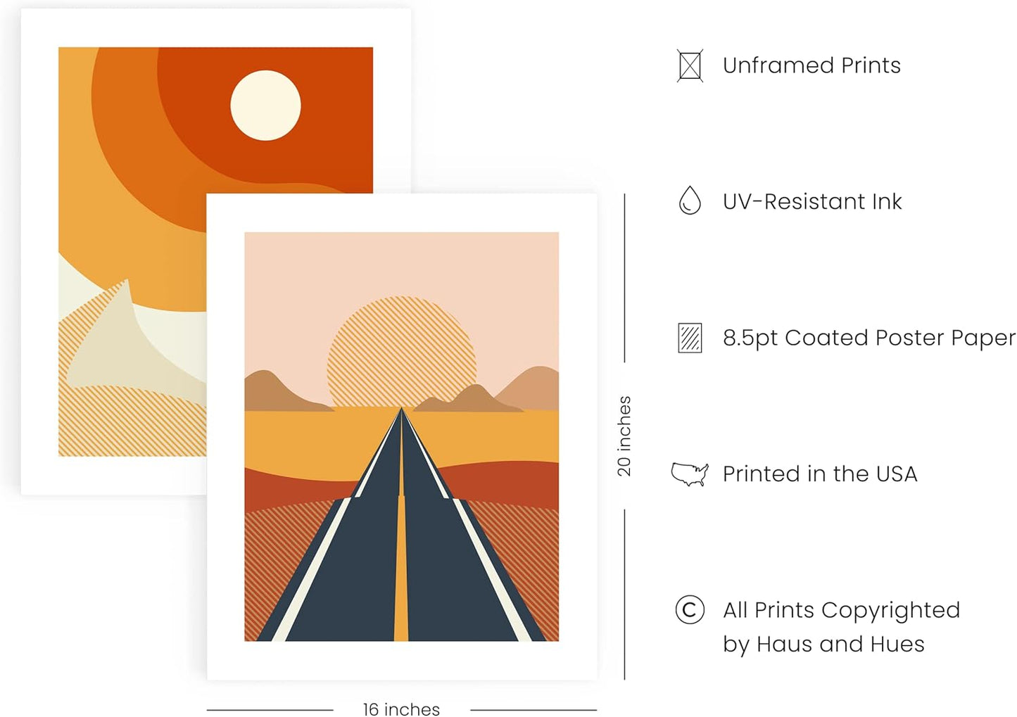 HAUS AND HUES Set of 6 Modern Aesthetic Mountain Wall Art - Abstract Minimalist Landscape Wall Art Posters (16x20 UNFRAMED)