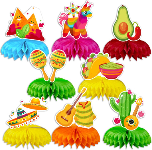 8Pcs Cinco De Mayo Party Honeycomb Centerpiece Decorations Cinco De Mayo Birthday Supplies Fiesta Party Decorations for Baby Shower Birthday Table Supplies