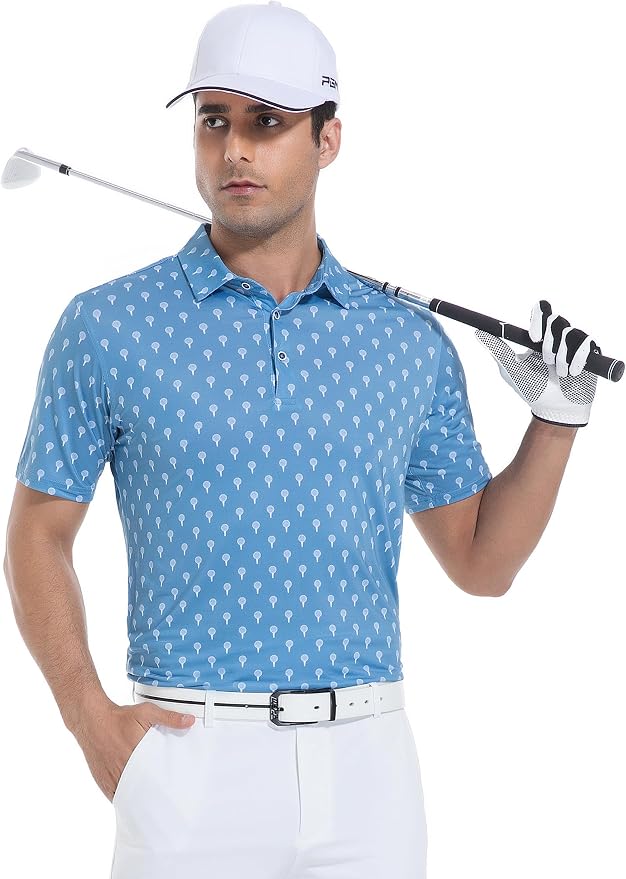 Esabel.C Golf Shirts for Men Dry Fit Performance Short Sleeve Print Moisture - Image 5