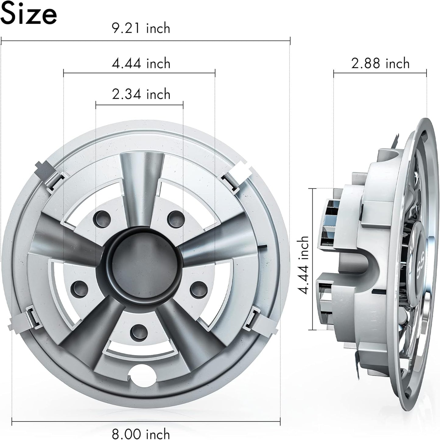 10L0L Golf Cart SS Wheel Covers Hub Caps for EZGO, Club Car, Yamaha - 8 Inch Snap-on Installation, Chrome, Set of 4