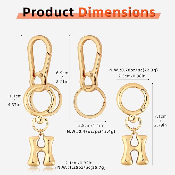 Gold Bubble Heart, Bow & More Designs Letter Initial Keychain Bag Charms – Cute - Image 5