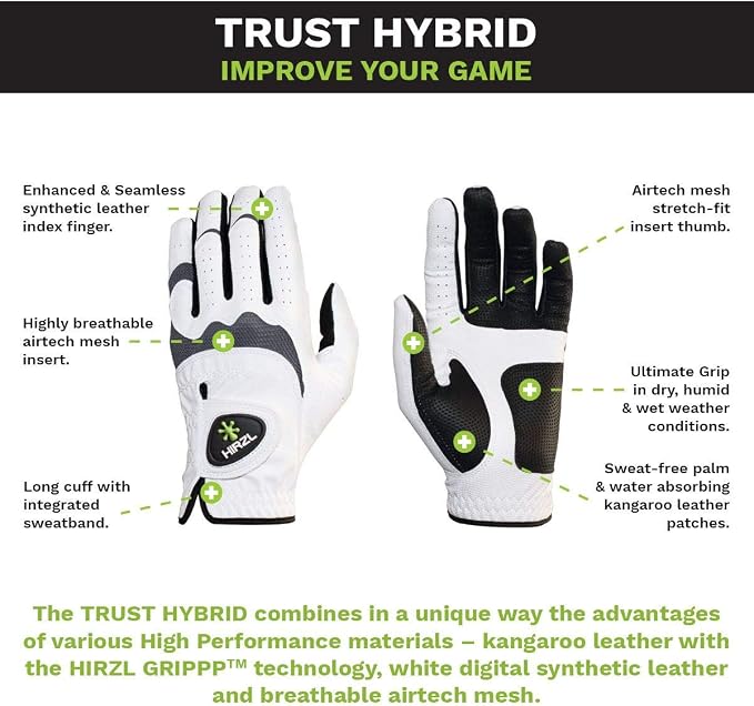 HIRZL Trust Hybrid Golf Glove– All Weather Mens Golf Glove | Nylon, Kangaroo - Image 3