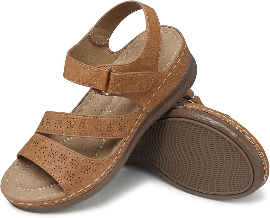 SHIBEVER Women's Wedge Sandals Platform: Comfortable Dressy Arch Support Ankle - Image 6