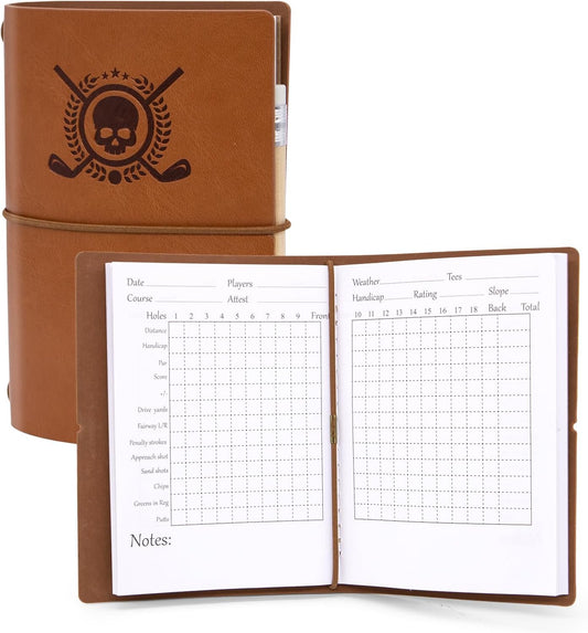 Golf Scorecard Book Leather Golf Journal Notebook with Golf Pencil Golf Yardage Book Golf Log Book Pocket Golf Score Book Golf Gift for Men&Women Sports and Outdoor Golf Club Accessories