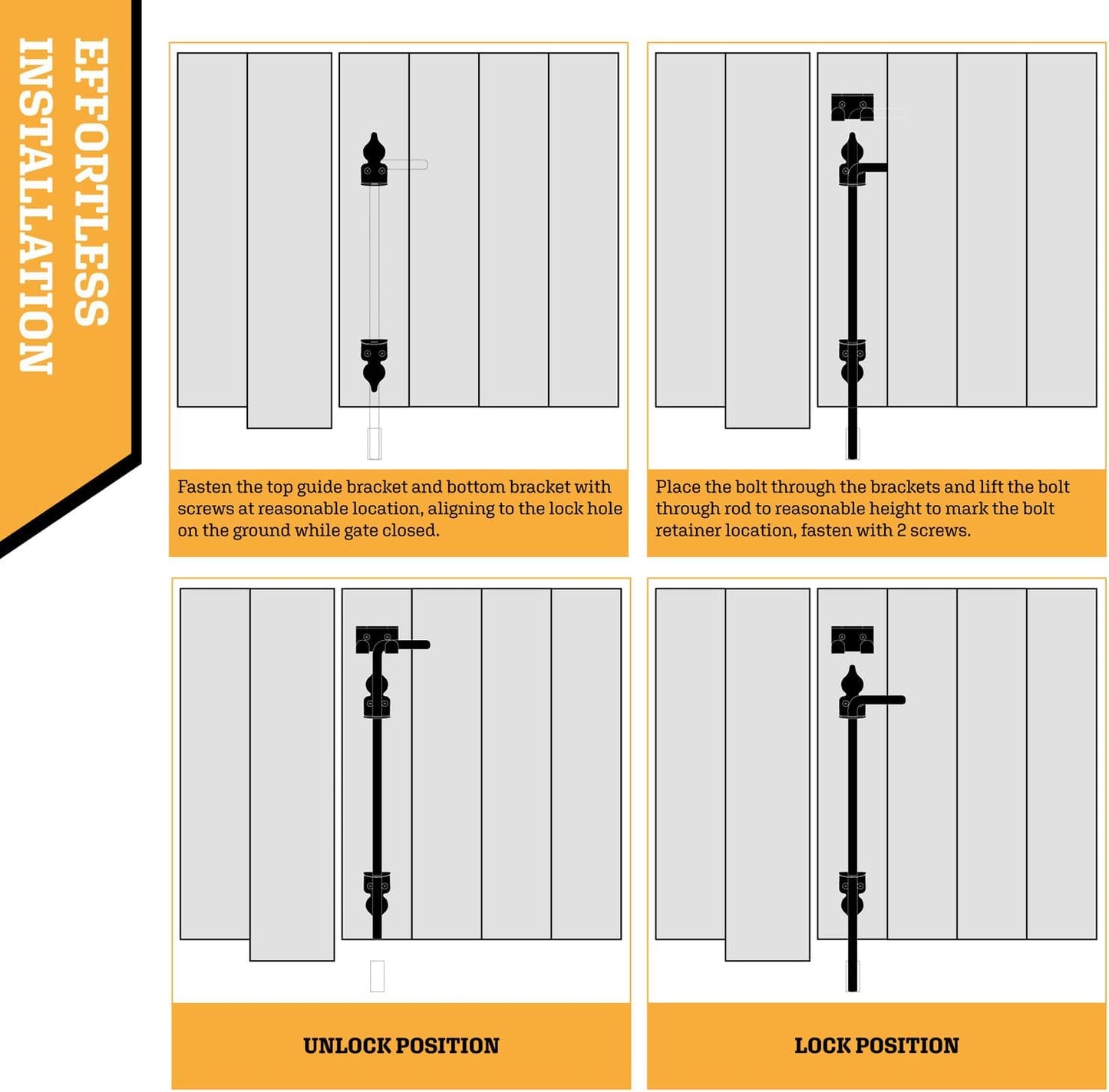 24" Cane Bolt Heavy-Duty Drop Rod for Gate, Gate Ground Latch for Wooden Fences Metal Gates Doors, Metal Gates Doors Stopper for Gate Ground, Wrought Iron Gate Latches, Black Finish(1 Pack)
