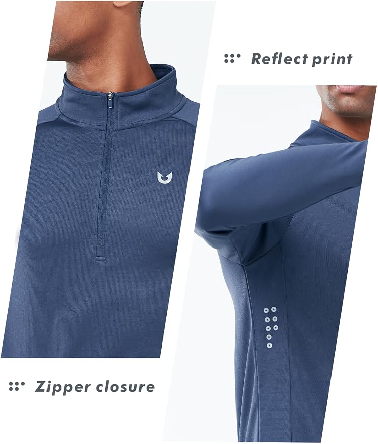 NORTHYARD Quarter Zip Pullover Men Running Shirt Long Sleeve Moisture Wicking - Image 4