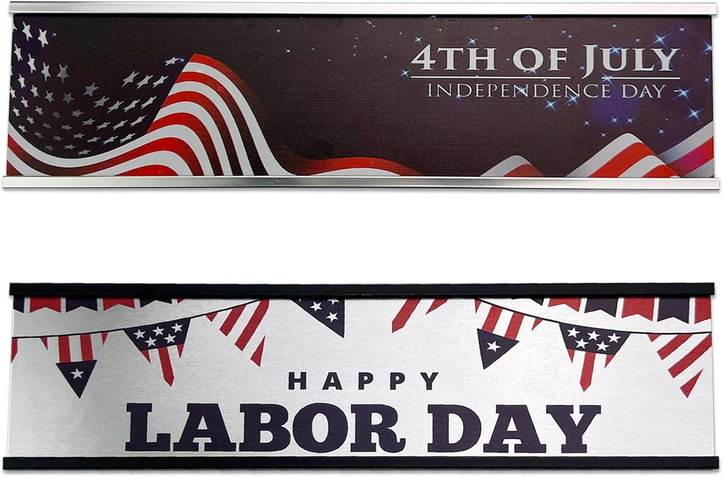 2" x 10" Personalized Aluminum Name Plates for Desk or Wall, Can Add Custom Logo Image, Two Name Plates Colors Silver, White, Holders are Optional (Custom Image)