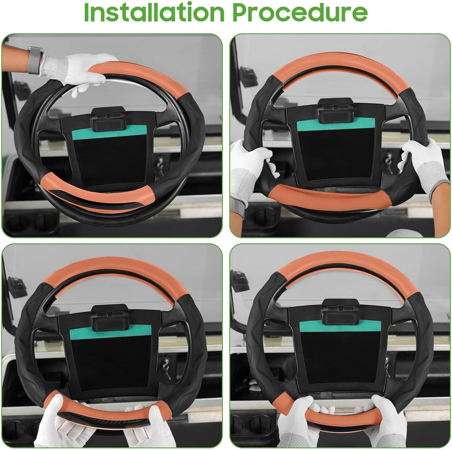 10L0L Golf Cart Steering Wheel Cover for Yamaha, Club Car DS & Precedent, 14 Inch Black Brown