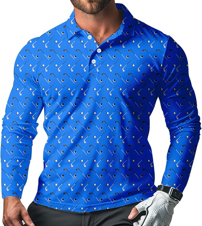 Men's Long Sleeve Golf Shirt Quick Dry 3 Button Work Fishing Outdoor Casual by SQPO