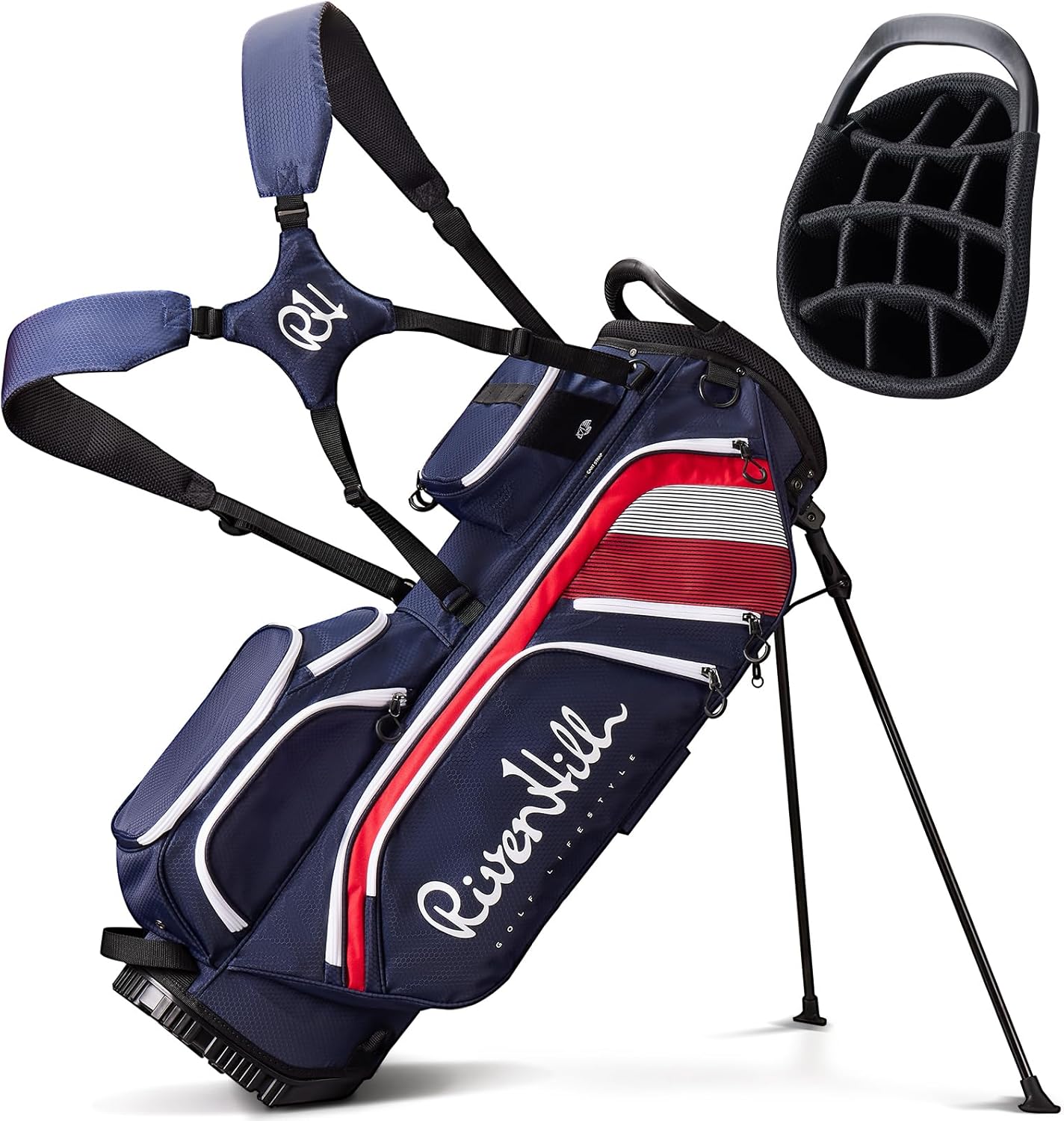 14 Way Golf Stand Bag, Lightweight Golf Bags w/Full-Length Dividers, 9 Pockets, Padded Strap, Cooler Pocket, High-Tech Zippers, Rain-Hood, Free Shoe Bag for Men & Women