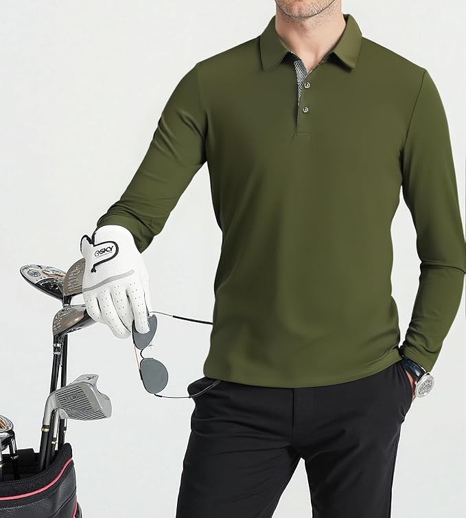 Alex Vando Mens Golf Shirt Moisture Wicking Quick-Dry Solid Long Sleeve Polo - Image 4