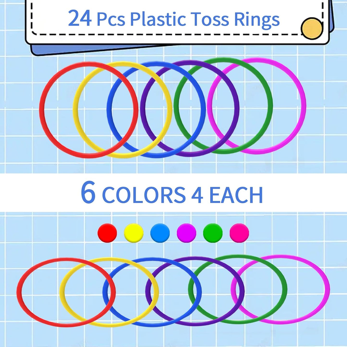 24 PCS Plastic Toss Rings,Ring Toss Game for Kids,Outdoor Toss Rings for Speed and Agility Practice Training Games,Multicolor Training Rings Carnival Rings Garden Backyard Outdoor Games (5 inch)