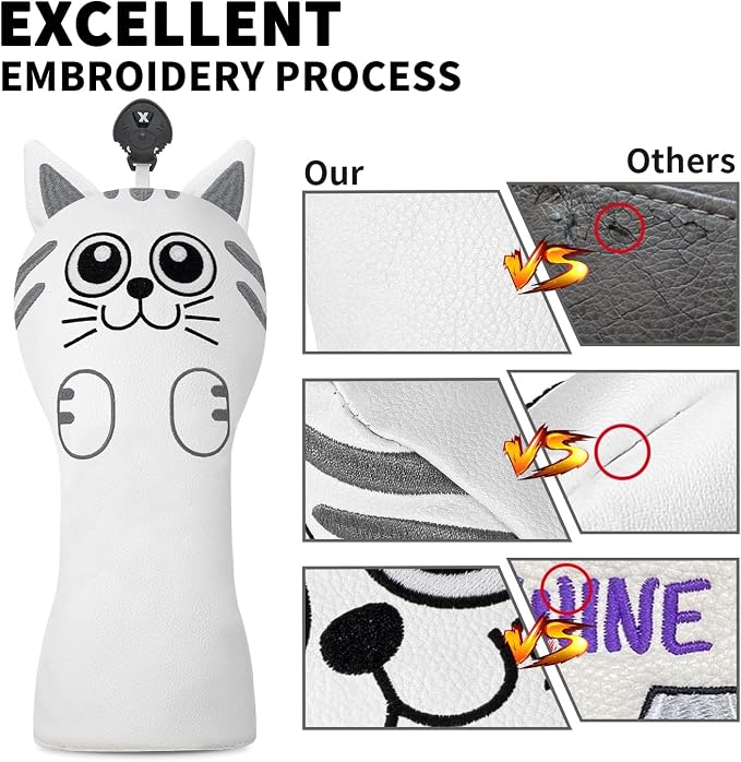 Golf Kitty Head Cover Golf Club White Leather Headcovers 1pc/4pcs Set Fits - Image 5