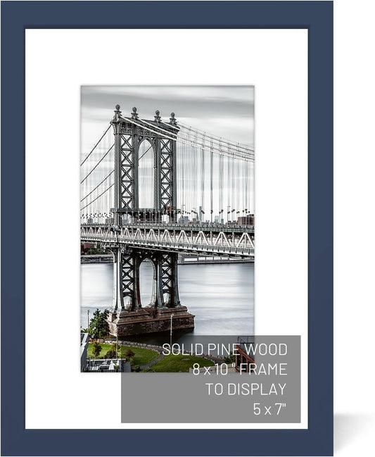 8x10 Picture Frames Solid Wood Display Pictures 5x7 With Mat or 8x10 Without Mat for Wall Mounting or Table Top (Jazz Blue)