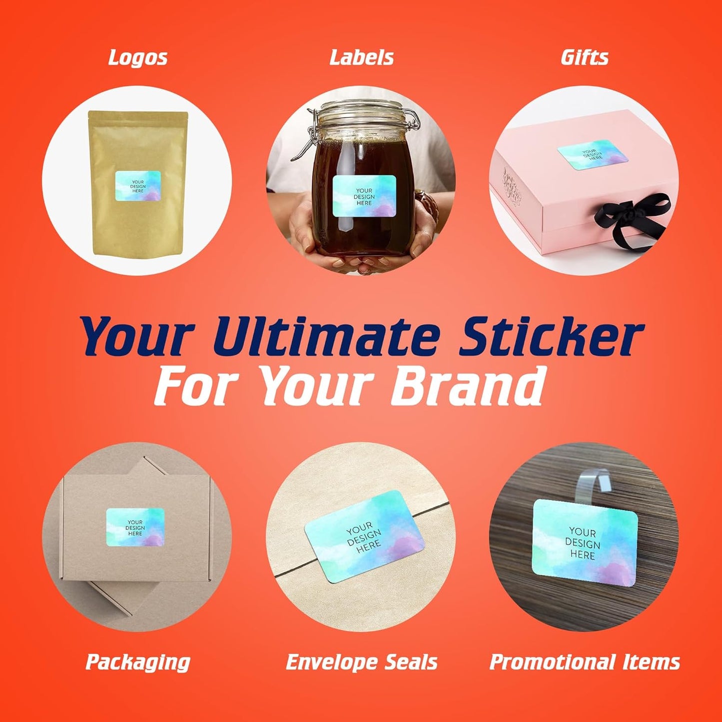 100 Custom Vinyl Stickers - Upload Your own Image, Text, Design, Logo - Personalized Logo Labels for Handmade, Packaging, Bottle, Jars, Candle, Brand Stickers (Sky Blue, 5x3)