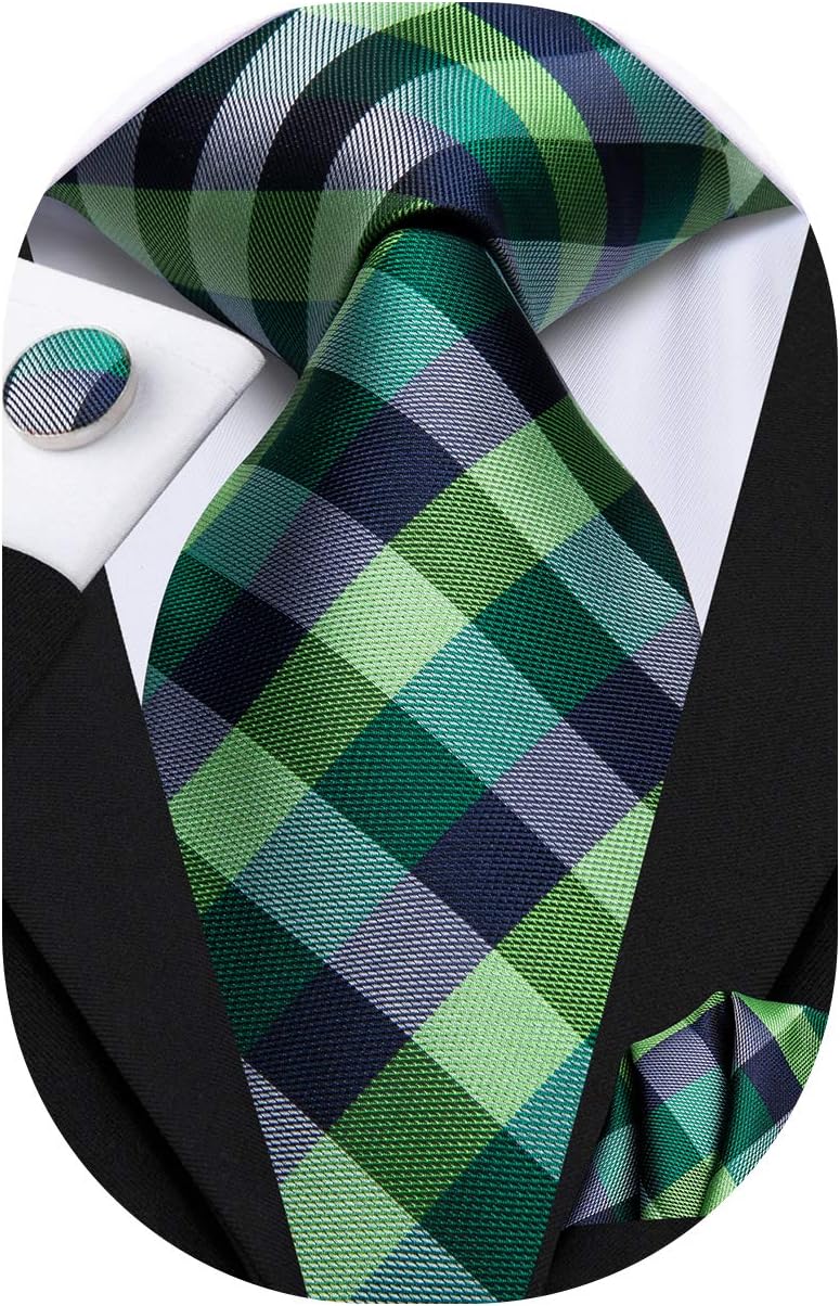 Hi-Tie Men 63inches Tie Set Extra Long Necktie Paisley Tie Pocket Suqare Cufflinks Big and Tall Men Tie