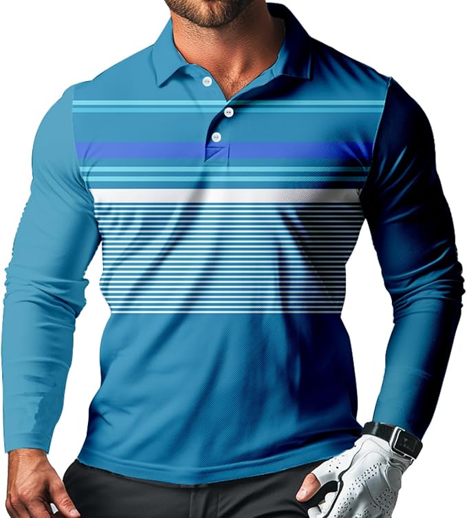 Men's Long Sleeve Golf Shirt Quick Dry 3 Button Work Fishing Outdoor Casual by SQPO