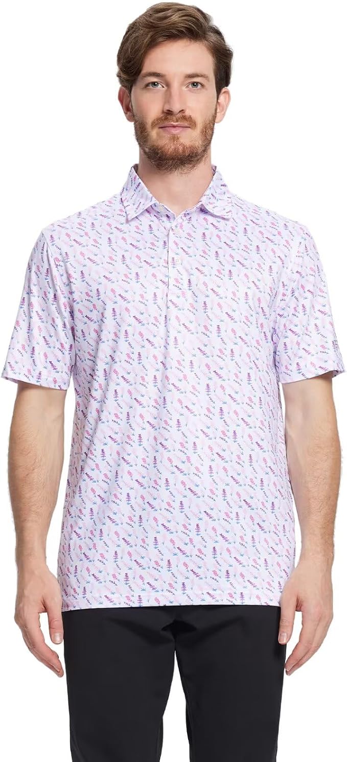 Golf Shirts for Men Dry Fit Short Sleeve Print Performance Moisture Wicking - Image 2