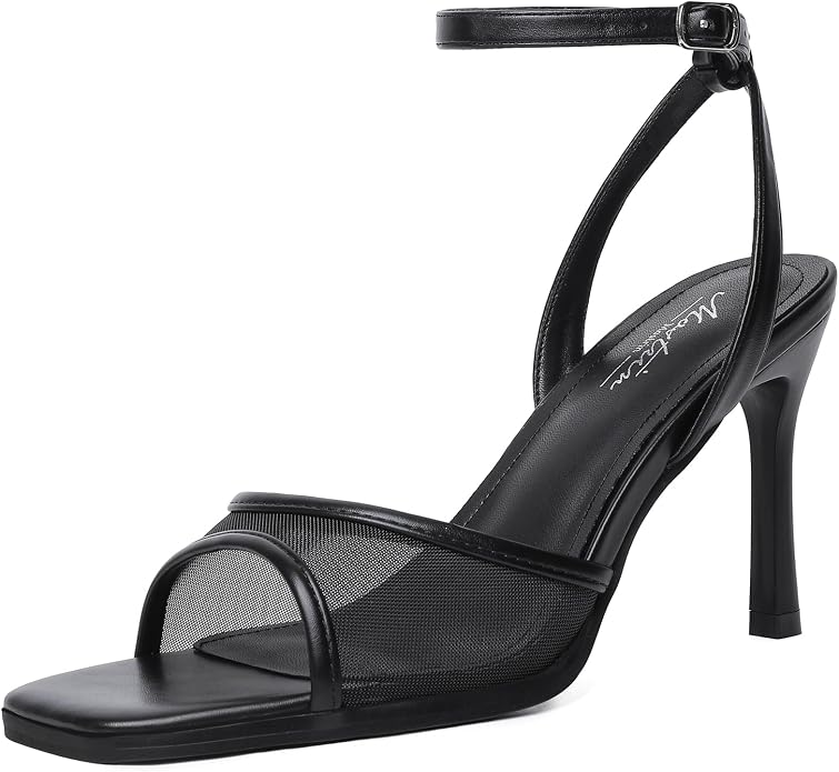 Mostrin Strappy Heels for Women Square Open Toe Lace Up Heeled Sandals Ankle by Mostrin