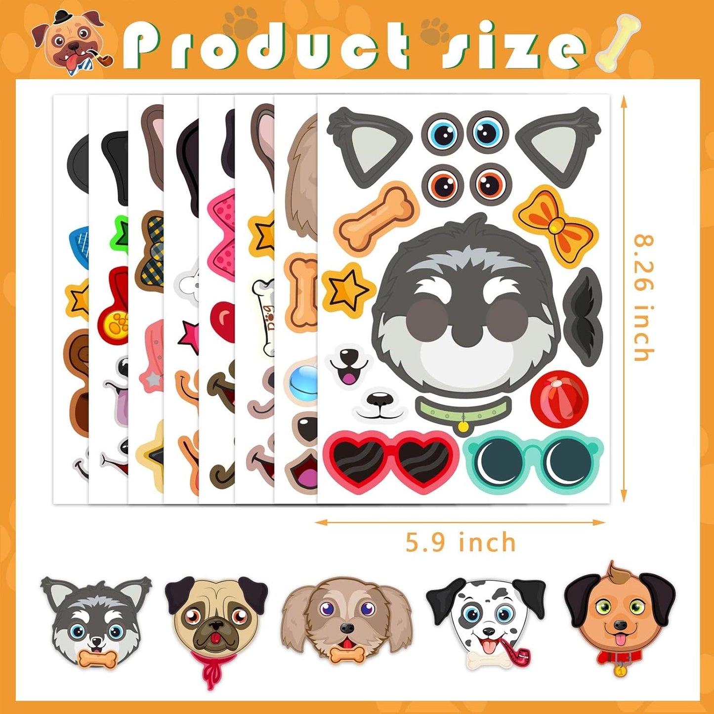 24 Sheets Dogs Make a Face Stickers Make You Own Dogs Stickers Animal Sticker for Kids, Birthday Gift Party Favors Supplies Teacher Art Craft, Games School Activity Reward