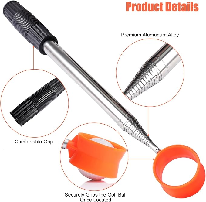 Golf Ball Retriever Telescopic, 12Ft Aluminum Alloy Golf Ball Retriever - Image 2