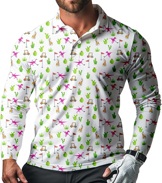 Men's Long Sleeve Golf Shirt Quick Dry 3 Button Work Fishing Outdoor Casual by SQPO