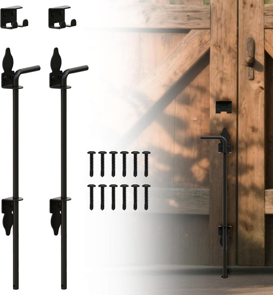 36" Heavy Duty Cane Bolts for Gates with Black Rustproof Powder Upgraded Hardware Gate Drop Rod for Wood PVC Vinyl Fences Gates, Double Doors-2 Pack