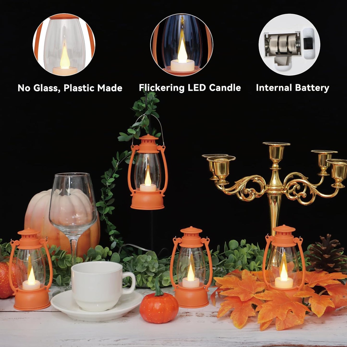 12Pcs Orange Mini Lanterns for Fall Halloween Thanksgiving & Western Camping Decor – Small Lantern Decorative for Table Centerpiece, Hanging Ornaments for Christmas Wedding & Cowboy Party