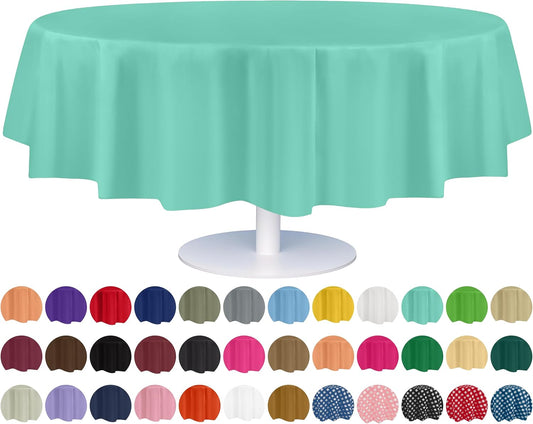 Grandipity 12 Pack Premium Disposable Plastic Tablecloth 84" Inch Decorative Round Table Cover - Aqua