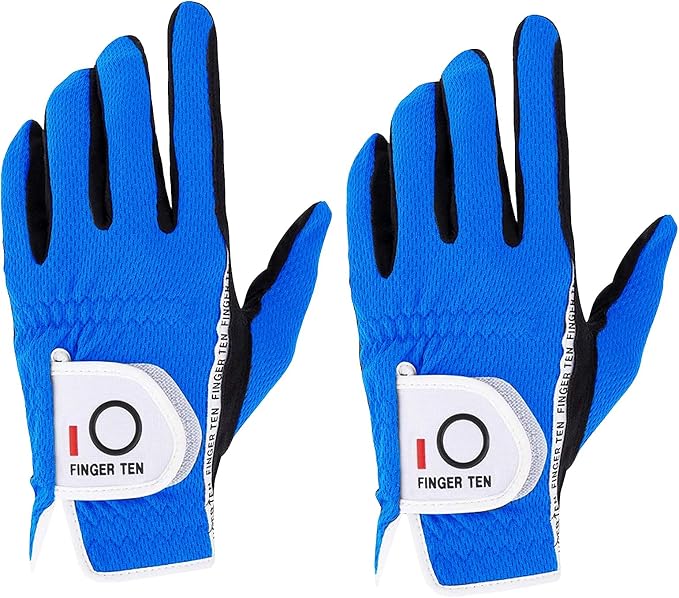 FINGER TEN Men's Golf Gloves for Right Left Handed Golfer Rain Grip Value 2 Pack by FINGERTENSport