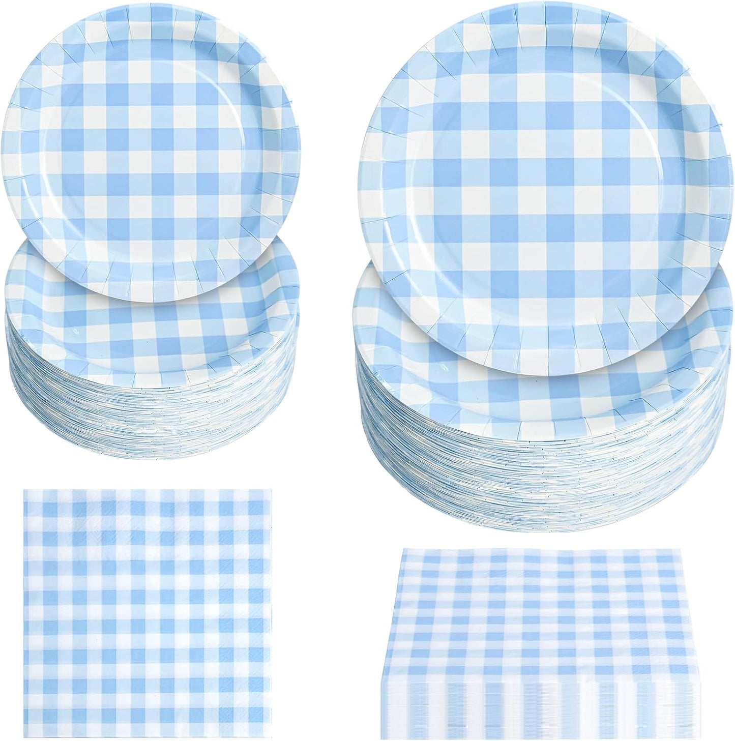 180Pcs Blue Gingham Party Supplies Paper Plates and Napkins Serve 60 Disposable Tableware Set for Birthday Party Decorations Game Day Family School Holiday Sports Events