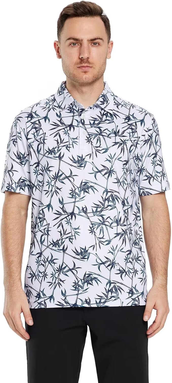 Golf Shirts for Men Dry Fit Short Sleeve Print Performance Moisture Wicking - Image 2