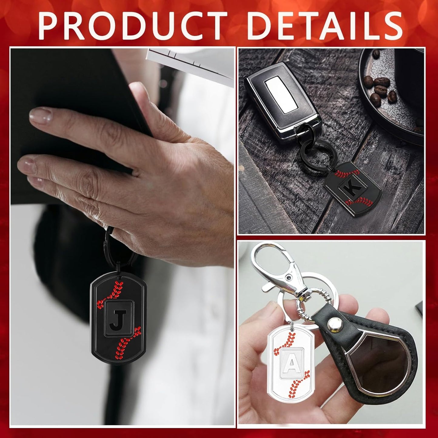 Initial Keychain Gifts for Men,Baseball Dog Tag Mens Keychains for Men Him Dad