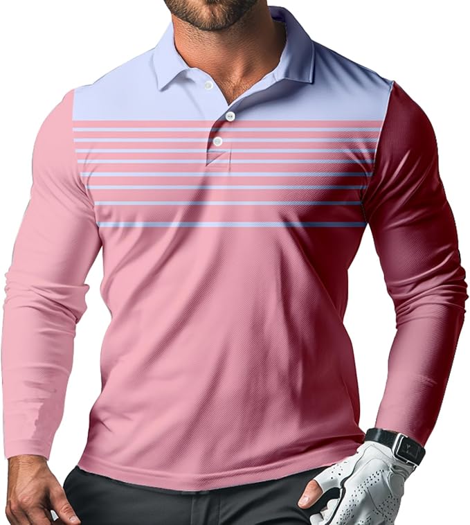 Men's Long Sleeve Golf Shirt Quick Dry 3 Button Work Fishing Outdoor Casual by SQPO