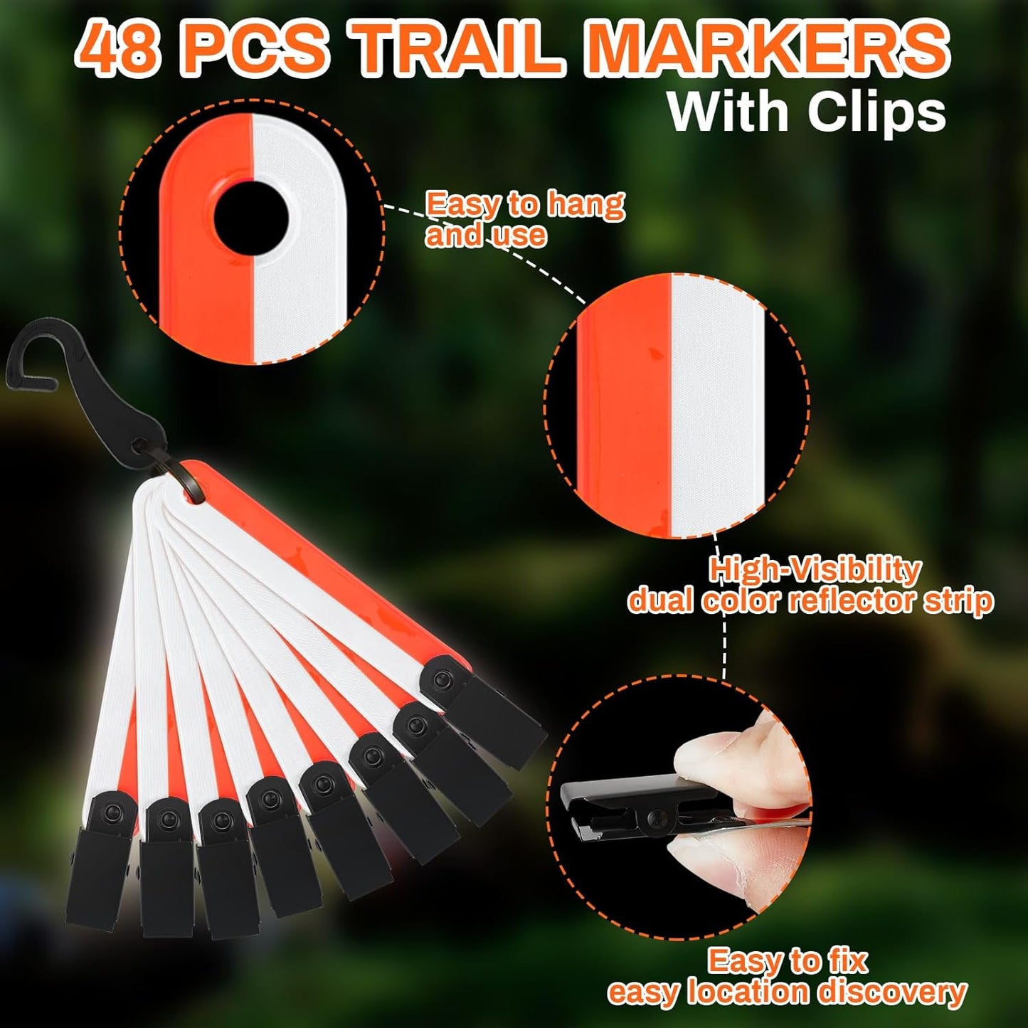 24/48/72/96/120 Pcs Trail Markers for Hunting Reflective Trail Markers High Visibility Glow Tree Reflector Tags with Clip for Tree Stand Hunting Hiking Camping