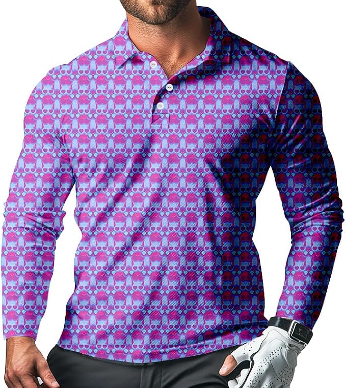 Men's Long Sleeve Golf Shirt Quick Dry 3 Button Work Fishing Outdoor Casual by SQPO