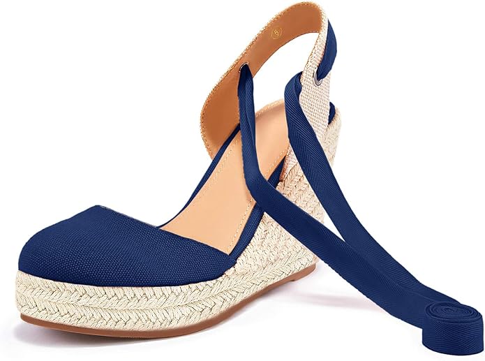 FISACE Womens Summer Espadrille Heel Platform Wedge Sandals Ankle Buckle Strap - Image 7