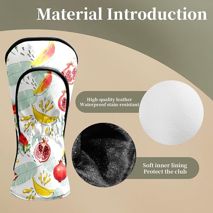 Premium Leather Golf Club Headcovers, Mango Pattern Fits Driver Hybrid Fairway - Image 4