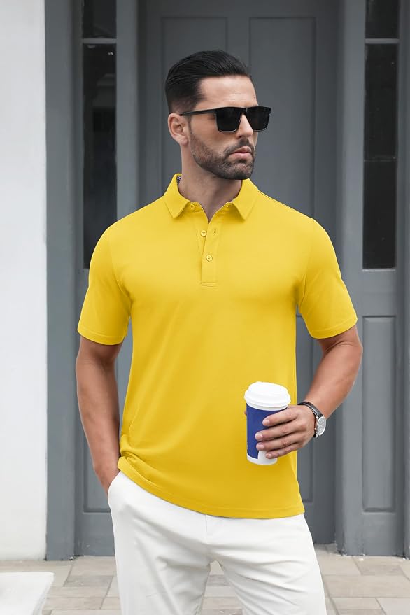 MAGCOMSEN Men's Polo Shirts Short Sleeve Cotton Pique 3 Button Classic Fit - Image 2