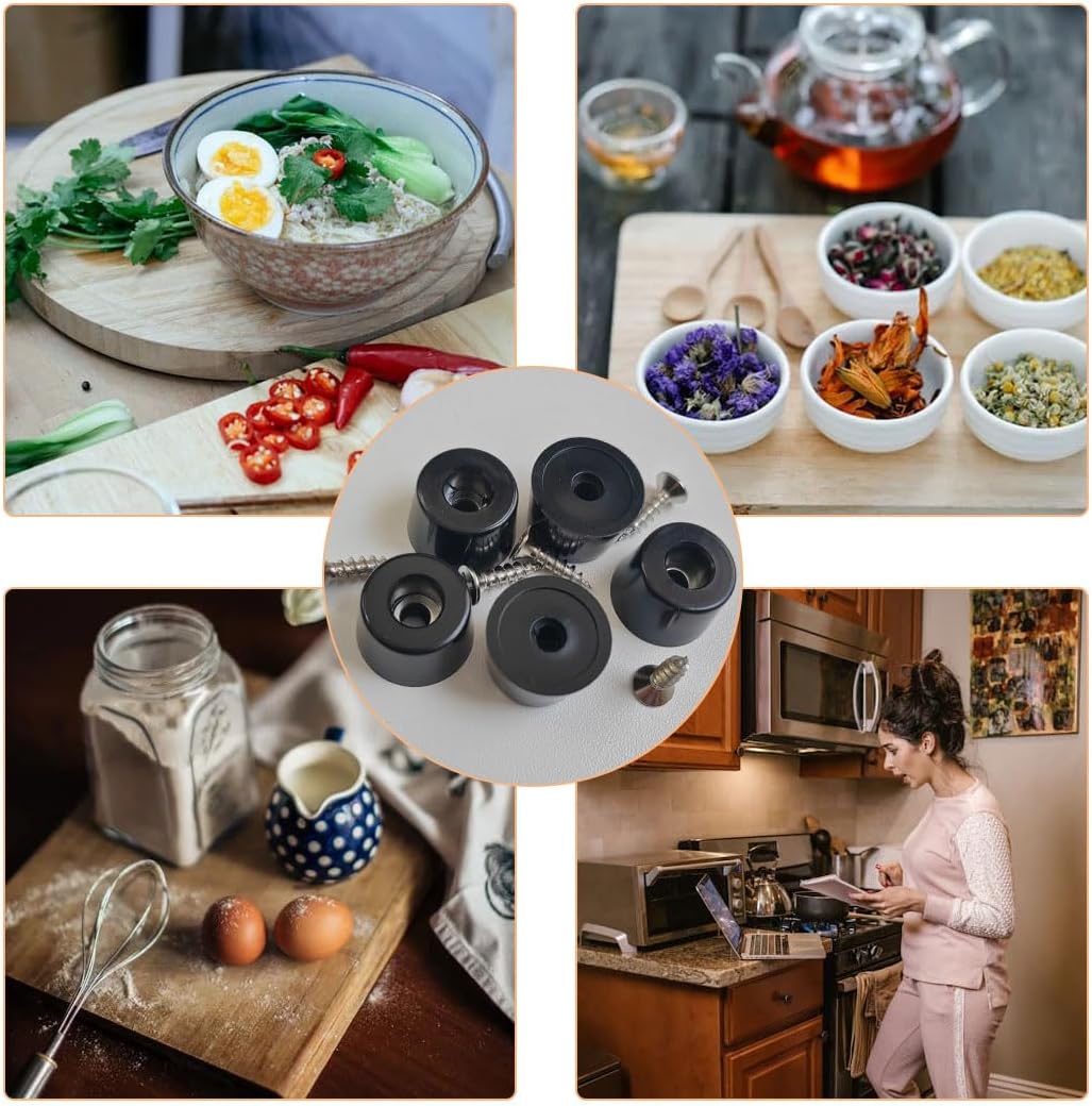 20 PCS Black Rubber Feet Pad with Stainless Screws, Non Slip Rubber Bumper Feet, Black Rubber Feet for Cutting Board, Cutting Board Feet Non Slip, Cutting Board Rubber Feet (0.51" H x 0.78" D)