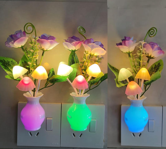 AUSAYE 3Pack Sensor Night Lights Plug into Wall Rose Flower Light, Led Lamp Dream Nightlight Mushroom Night Lights for Kids Adults Room,Bathroom,Kitchen,Hallway