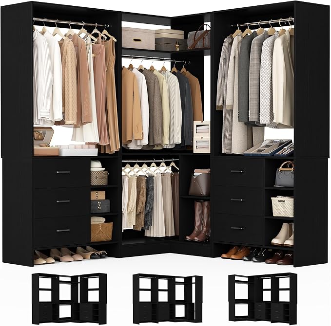 Aheaplus Closet System with 6 Drawers, 4 Hanging Rods & Corner Tower, Corner by Aheaplus