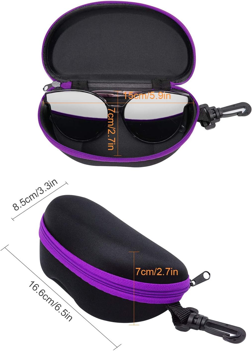 INNOLIFE Zipper Hard Shell Sunglasses Cases, Portable Travel Eyeglasses Cases with Plastic Hook for Men Women