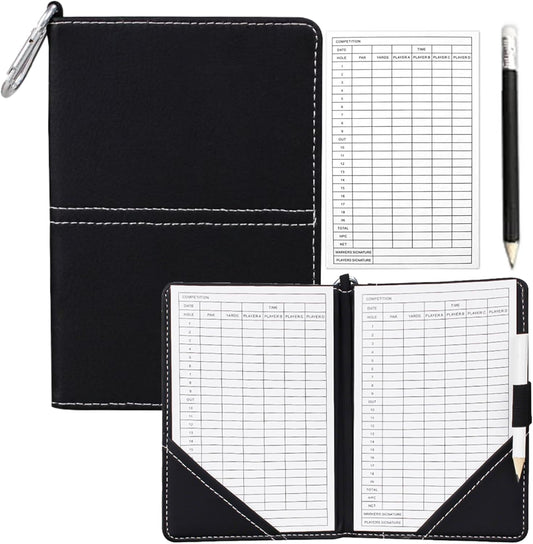Golf Scorecard Book, Golf Scorecard Holder, PU Leather Scorecard Holder Cover Yardage Book Cover with Pencil & Golf Ball Marker Golf Score Counter Book for Men Women, Golf Yardage Book