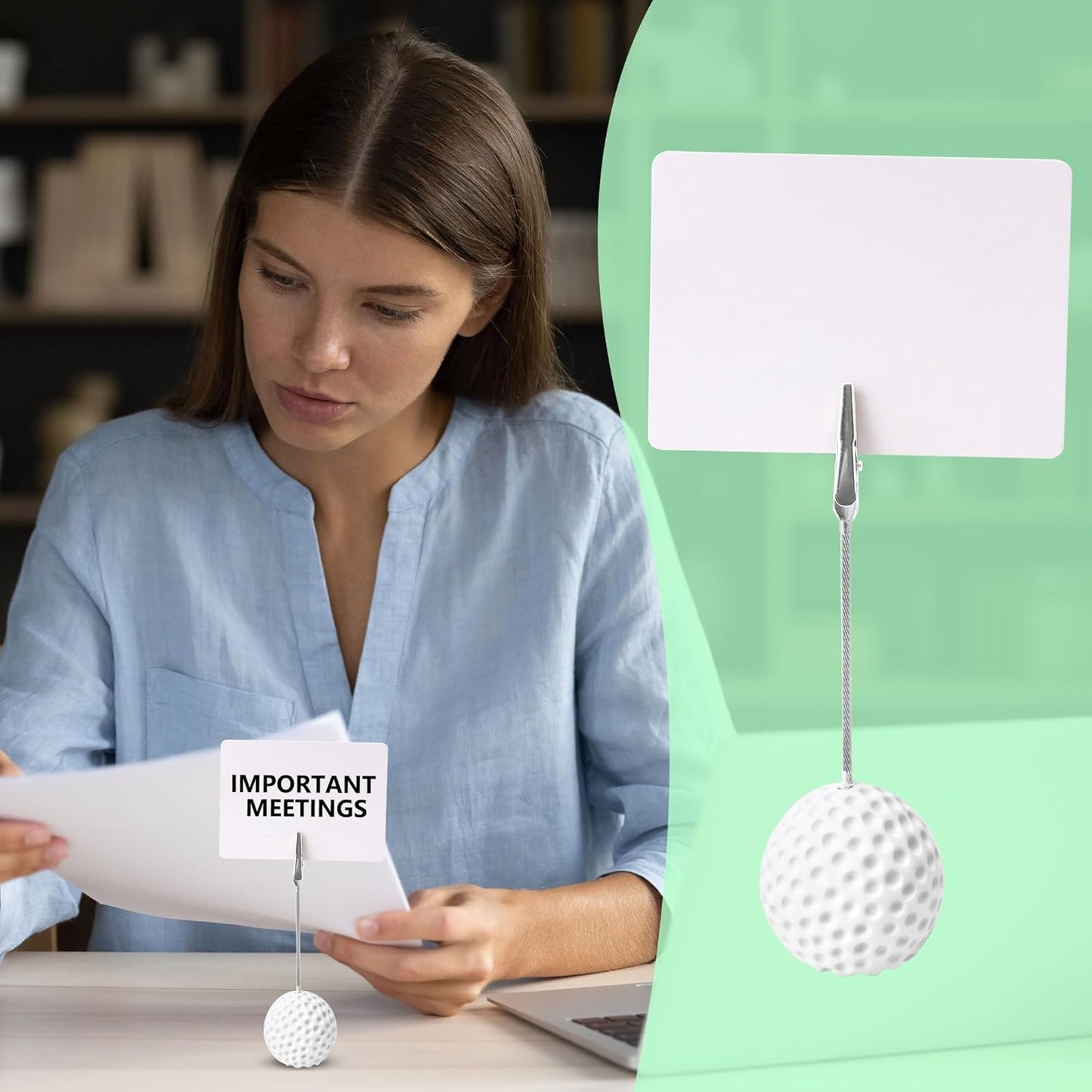 16 Pack Golf Sports Ball Base Memo Clips Card Holder Stand Note Paper Clip Pictures Display with Alligator Creative Golfball Desk Stand Paper Clip for Office Menu Wedding Party Events Decoration